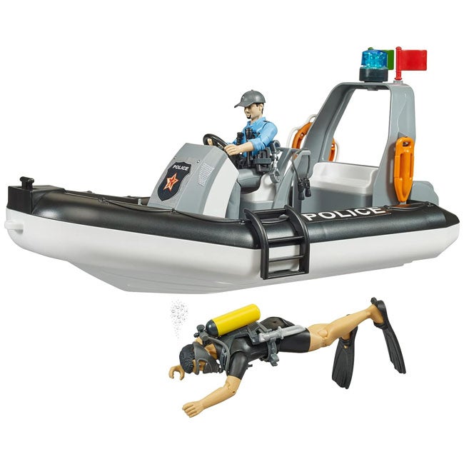 BRUDER BWORLD POLICE BOAT WITH ROTATING BEACON LIGHT