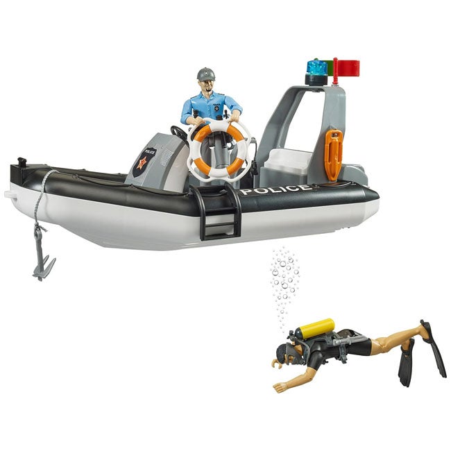 BRUDER BWORLD POLICE BOAT WITH ROTATING BEACON LIGHT