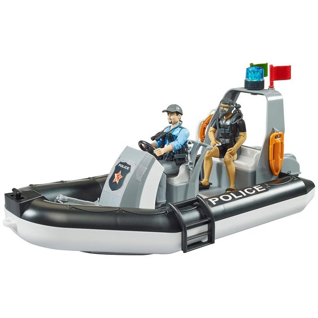 BRUDER BWORLD POLICE BOAT WITH ROTATING BEACON LIGHT
