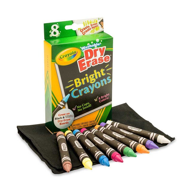 CRAYOLA 8-COUNT DRY-ERASE CRAYONS BRIGHTS LARGE SIZE