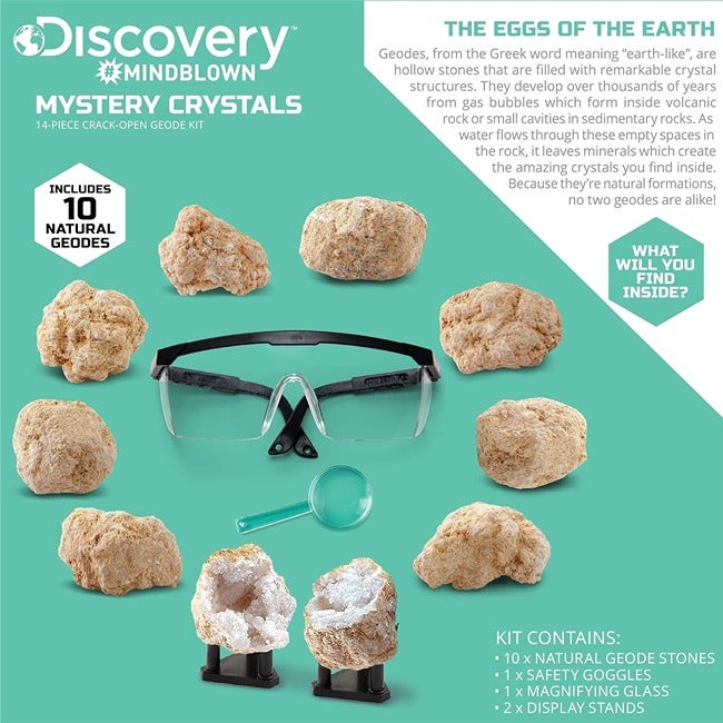 DISCOVERY KIDS MINDBLOWN MYSTERY CRYSTALS 14 PCS GEODE KIT