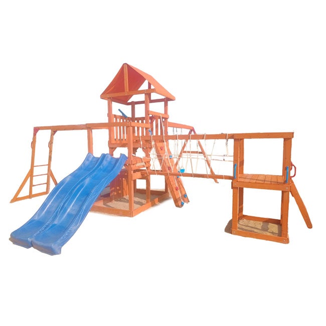 DP BRIDGEPORT SWING SET WITH CLIMBING WALL WOODEN GYMSET
