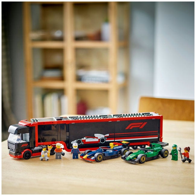 LEGO CITY F1 TRUCK WITH RB20 AND AMR24 F1 CARS