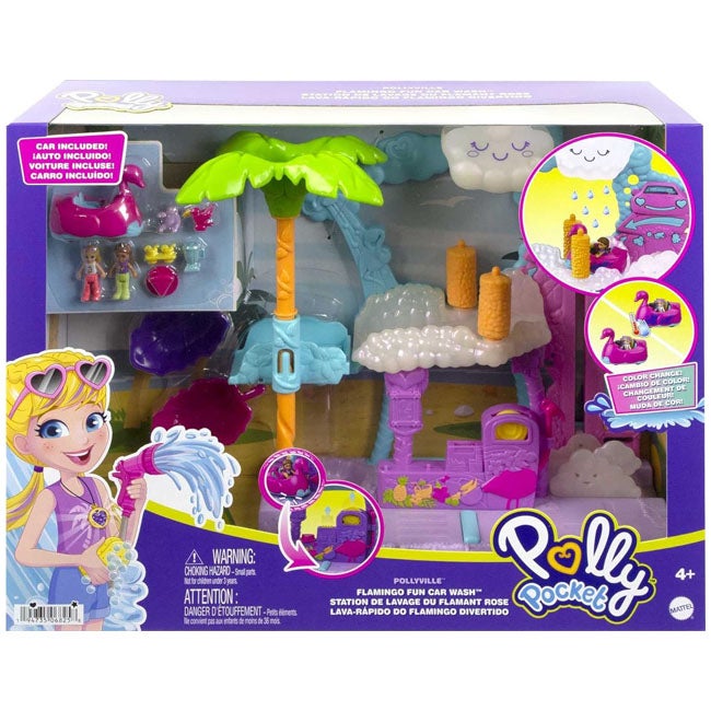 POLLY POCKET POLLYVILLE FLAMINGO FUN CAR WASH PLAYSET