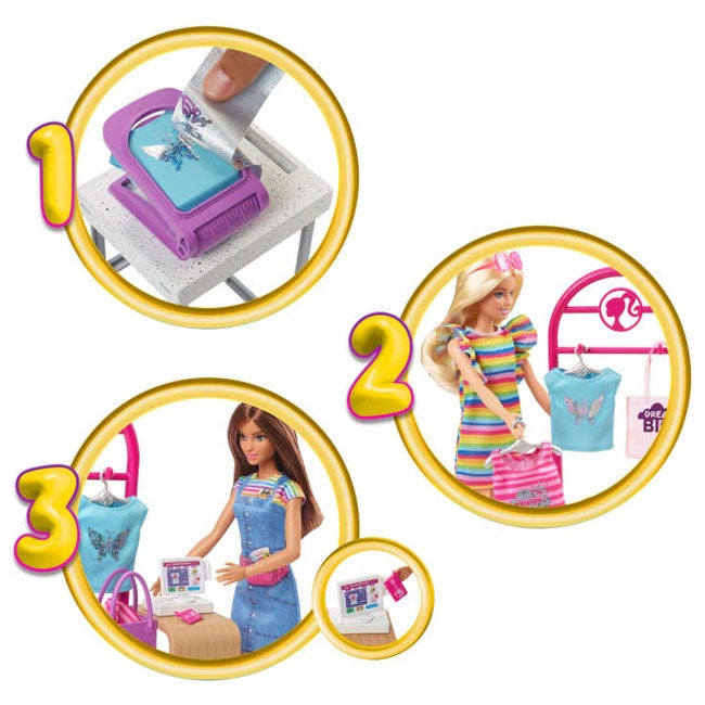 BARBIE MAKE AND SELL BOUTIQUE PLAYSET WITH BRUNETTE DOLL