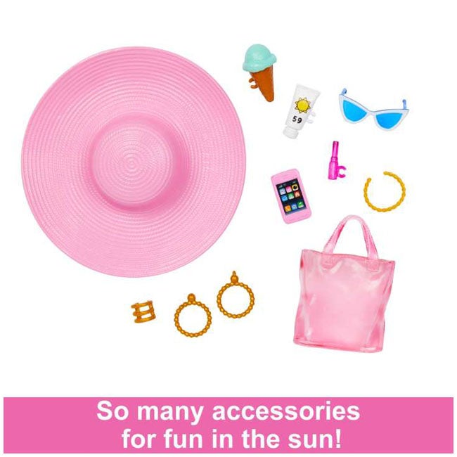 BARBIE BLONDE DOLL WITH SWIMSUIT AND BEACH ACCESSORIES