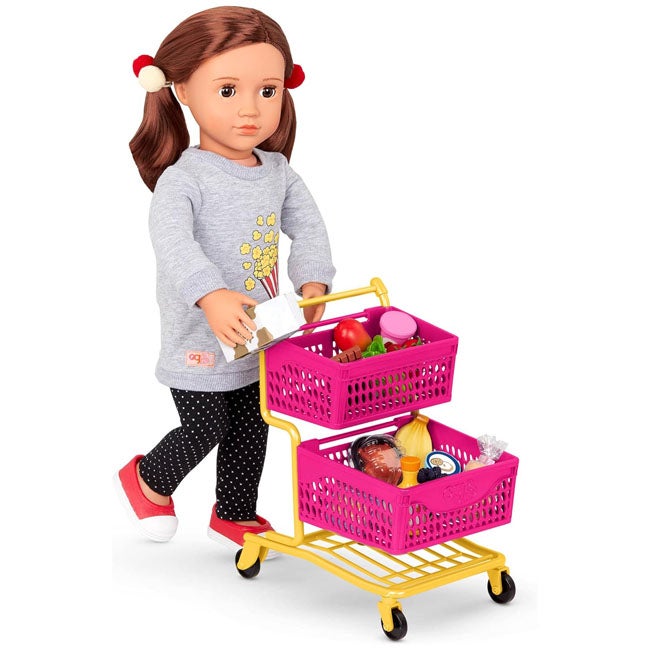 OUR GENERATION PINK/YELLOW DELUXE SHOPPING TROLLEY