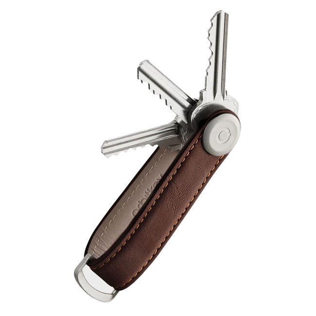 ORBITKEY ORGANISER LEATHER ESPRESSO WITH BROWN STITCHING