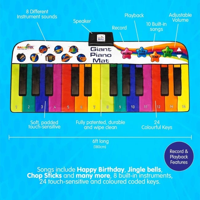 RAINBOW COLOURS GIANT PIANO MAT