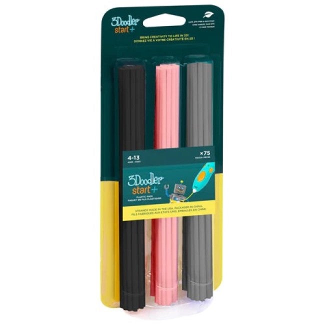 3DOODLER MIX FILAMENTS PACKS ECO PLASTIC BLK/PINK/GREY