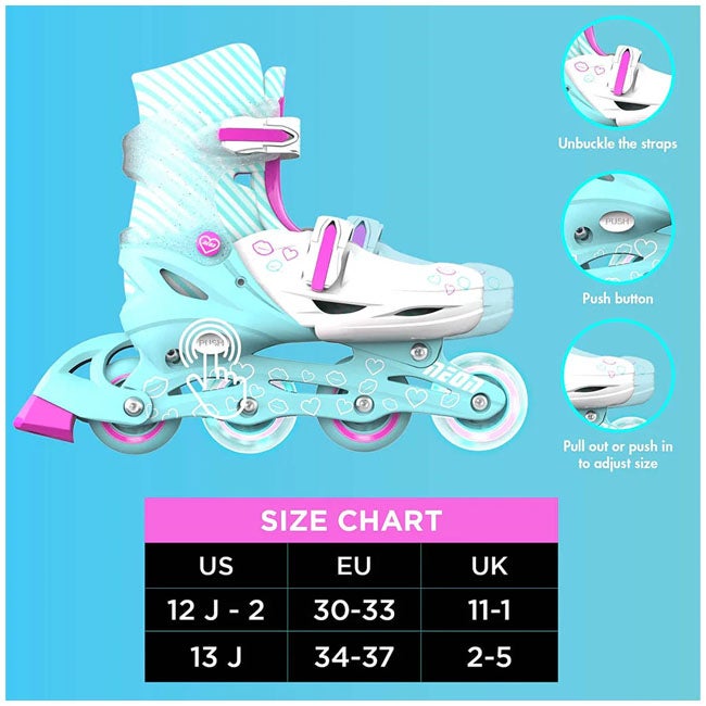 YVOLUTION 3-6 TEAL/PINK NEON COMBO SKATES