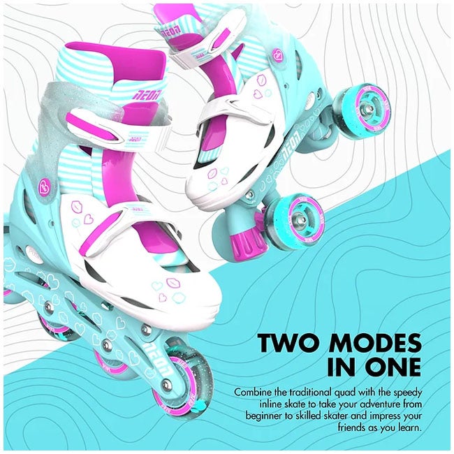 YVOLUTION 3-6 TEAL/PINK NEON COMBO SKATES